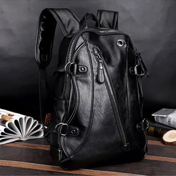 

New Laptop Backpack Men Leather Backpacks for Teenager Vintage PU Leather School Bag Travel Backpack youth Casual Daypacks