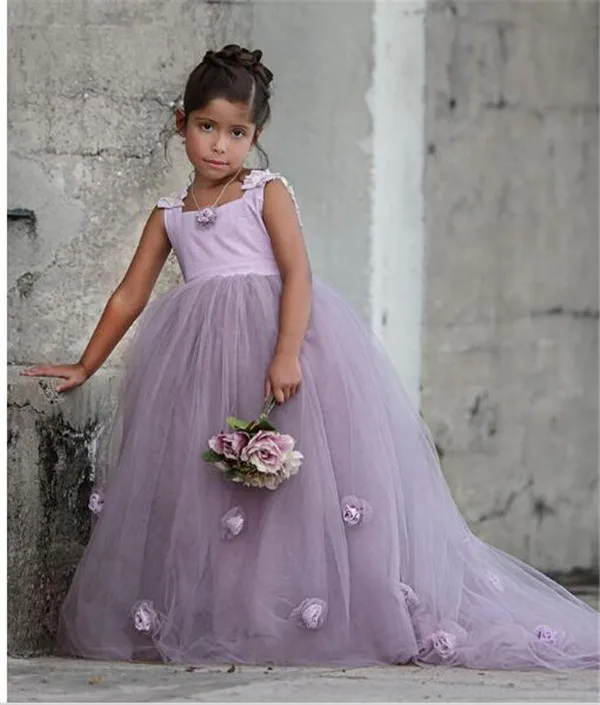 

Puffy New Lavender Flower Girl Dress Princess Girls Pageant Gowns Flower Royal Train for Weddings Custom Any Size