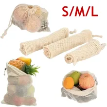 S/M/L многоразовый мешок продукта моющийся экологически чистый натуральный сетчатый мешок из хлопка