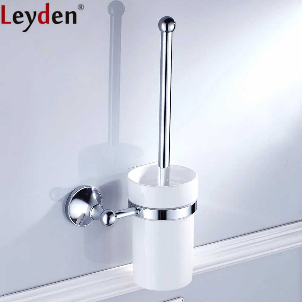 Leyden Chrome Brass Durable Antirust Toilet Brush Holder With Creamic