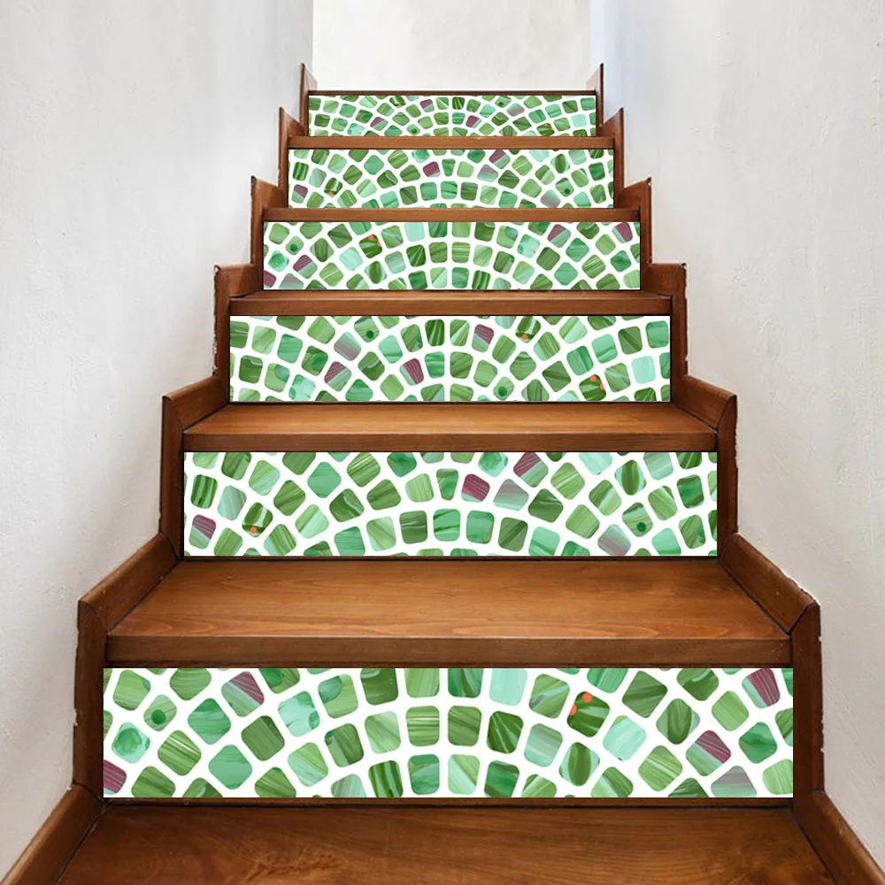 

3d Green Mosaic Pattern Tile Stairs Stickers Pvc Ceramic Wall Sticker Removable Waterproof Mural Poster For Stair Room Decals