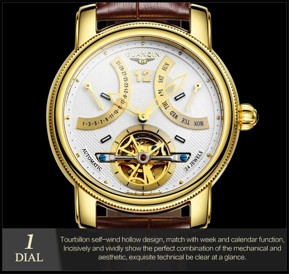 GUANQIN дизайнерские часы для мужчин Топ бренд Роскошные часы модные повседневные автоматические механические часы Reloj Relogio masculino