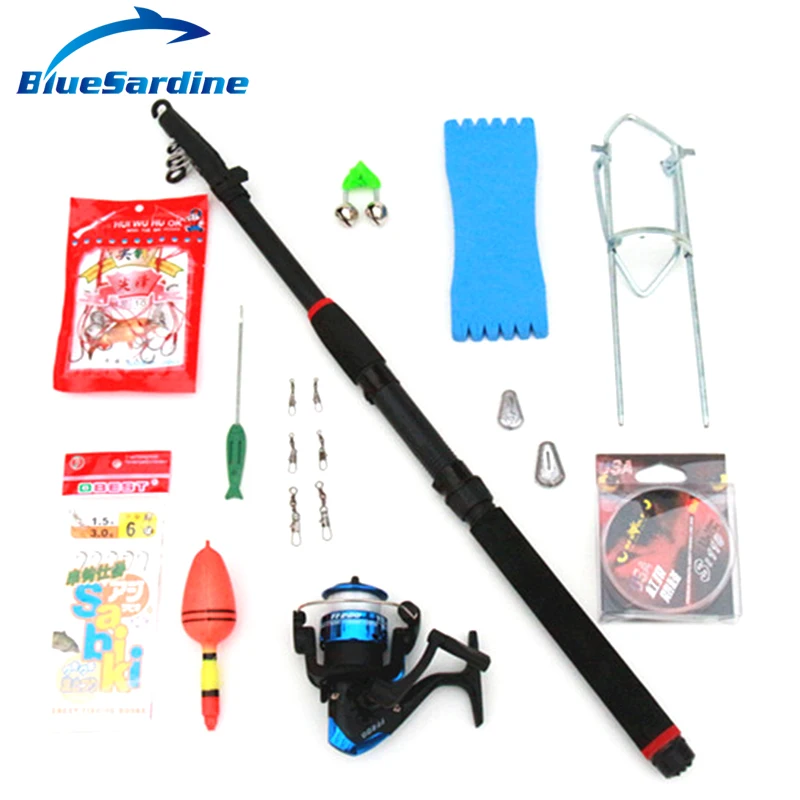 BlueSardine Telescopic Fishing Rod Combo 13 Accessories Spinning Rod Line Reel Hooks Fishing Rod Holder 2.1M 2.7M 3M BlueSardine Telescopic Fishing Rod Combo 13 Accessories Spinning Rod Line Reel Hooks Fishing Rod Holder 2.1M 2.7M 3M