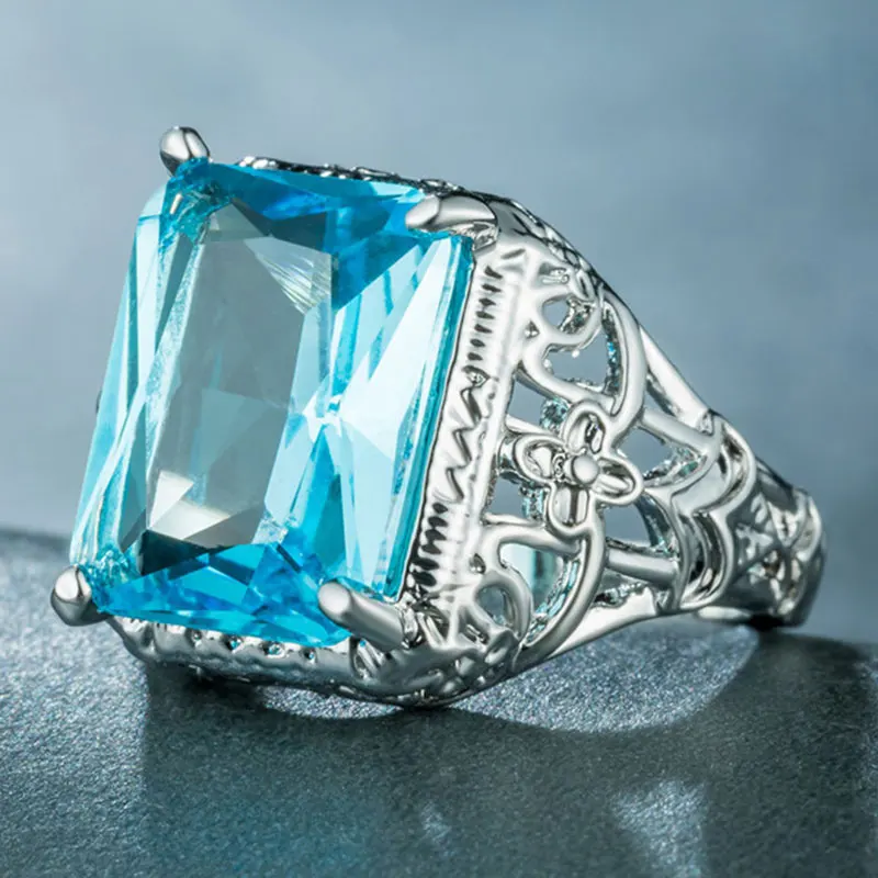 

Big Acid Blue CZ Zircon Stone Vintage Silver Rings for Women Fashion Wedding Engagement Jewelry Ring Size 6 7 8 9 10
