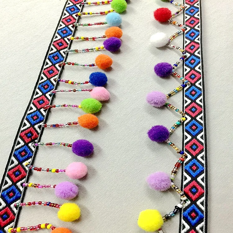 10yards 5cm Ball Pom Pom Trims Fringe Ribbon Lace Decorative Beaded