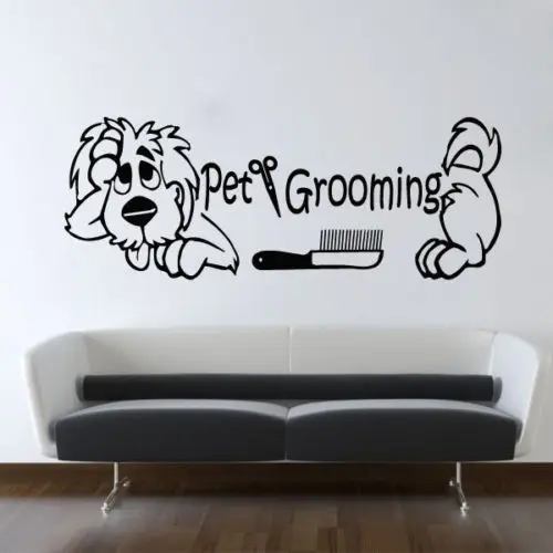 Grooming Salon Vinyl Wall Decal Pet Salon Dog Scissors Comb Dog Vet