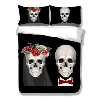 

wedding lover skull skeleton black death's-head design twin king queen double bedclothes duvet cover set bedding set