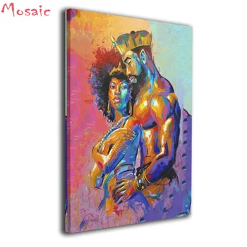 

diy diamond painting cross stitch kit,full resin diamond embroidery mosaic African Queen and King Crown loves Couple Picture
