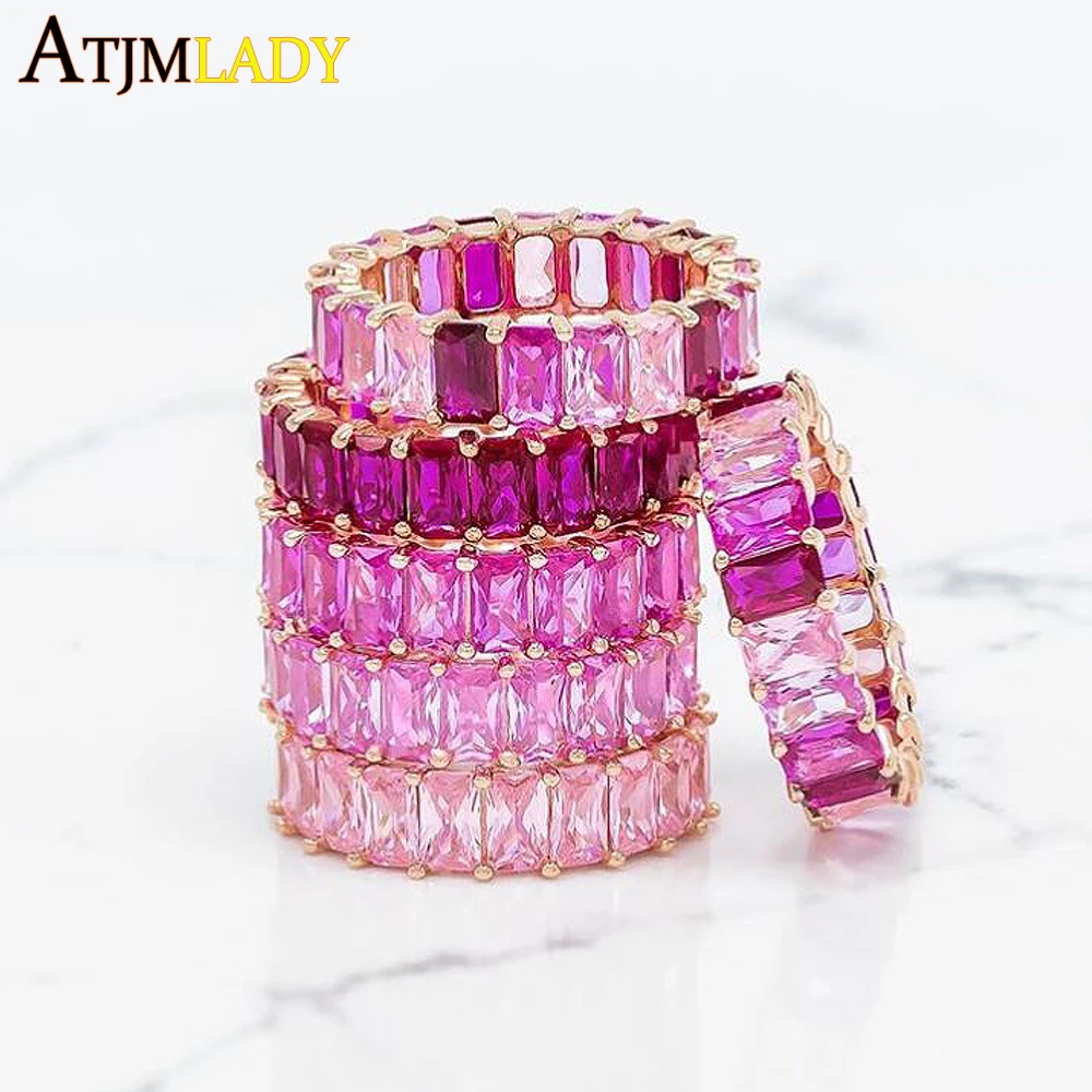 

rainbow baguette cubic zirconia cz rose gold engagement band ring for women USA hot selling drop shipping stack female jewelry