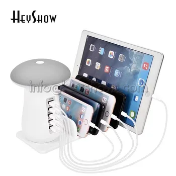 

Multifunction 5Ports USB Charging Dock Tablet QC 3.0 Quick Charge Desktop Station Mushroom Lamp Multiple Usb Fast Phone Charger