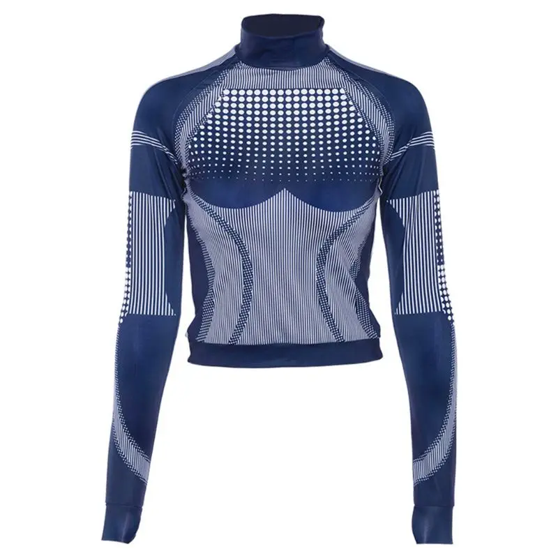 

Women Printing Tracksuit Futuristic Skinny Long Sleeve Turtleneck T-shirt Skinny Leggings