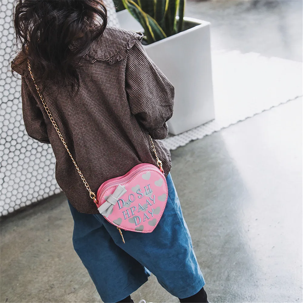 Детская милая сумка в форме сердца с бантом для девочек, сумка через плечо, популярная мини-сумка-мессенджер N21