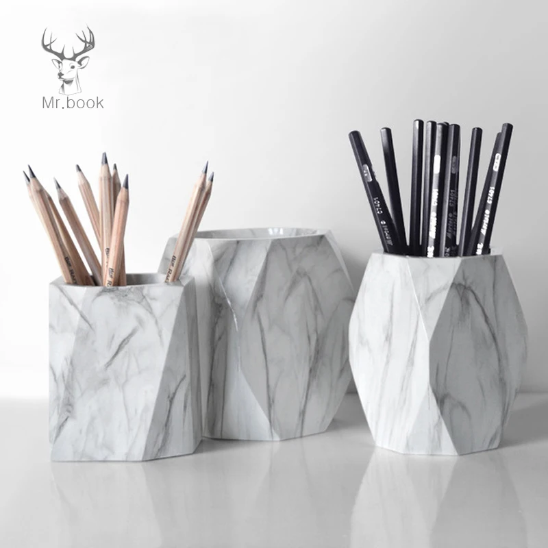 

Nordic Style Marble Print Pen Holder Pencil Case Makeup Brush Storage Box Home Office Desk Ornaments Stationery Gifts