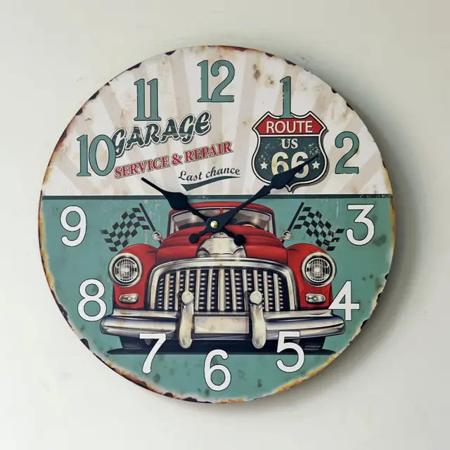 Reloj De Pared European Retro Cars Pattern Wood Wall Clock Z Reloj De Pared European Retro Cars Pattern Wood Wall Clock Z Antique Style Round Needle Quartz