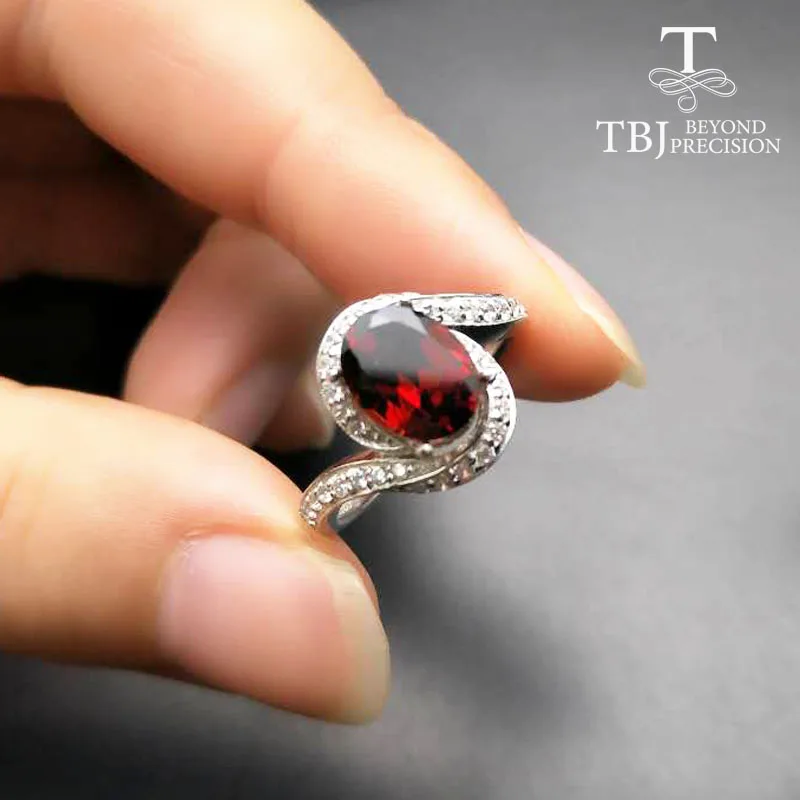 

TBJ,High quality Solid Silver Ring with natural garnet gemstone in 925 sterling silver gemstone jewelry for lady with gift box