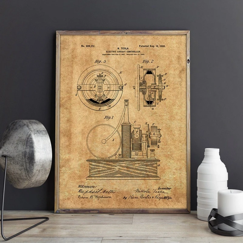 Tesla Electric Circuit Controller Prints Wall Decor