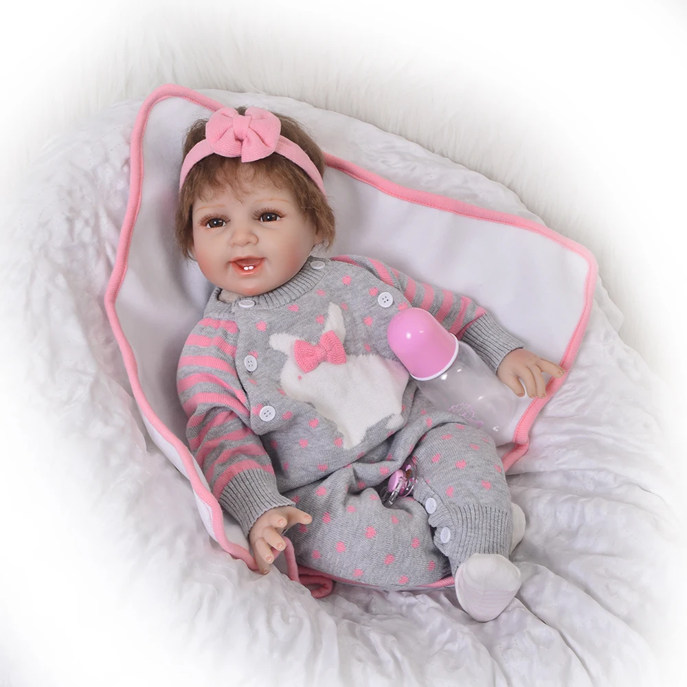 

So Cute 22'' Boneca Reborn Handmade Reborn Dolls Babies Soft Silicone Vinyl 55 cm DIY Toy Stuffed Dolls For Girl Birthday Gift