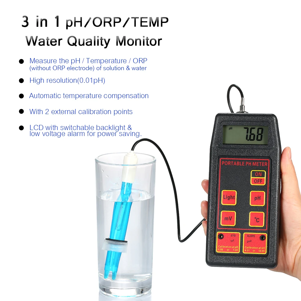 

Water Detector PH/ORP/TEMP Meter Digital LCD Tri Meter Water Quality Monitor Multiparameter pH Temeperature Water Quality Tester