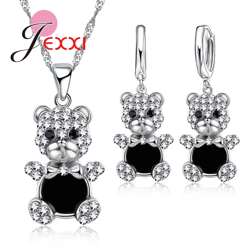 

JEXXI Cute Crystal Bear Shaped Pendant Top Quality Pretty Necklace & Earrings 925 Sterling Silver Jewelry Sets Hot Selling