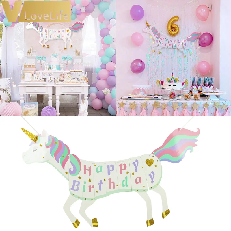 

3M Unicorn Theme Paper Banner Festival Party Bunting Decoration Pull Flower Pendant Flag Birthday Party Home Decor Supplies