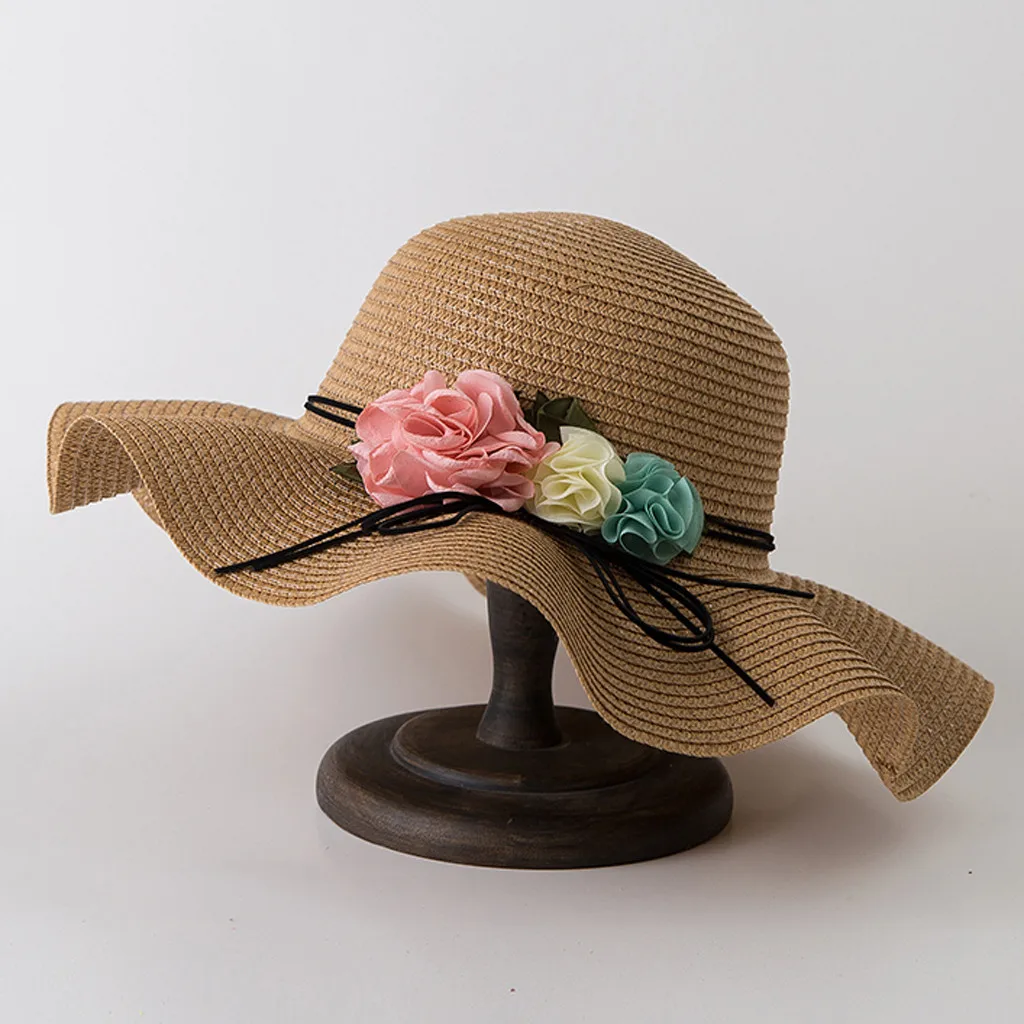 JAYCOSIN модная женская летняя повседневная Пляжная широкая соломенная складная шляпа для путешествий с милым цветком летняя пляжная кепка 928 - Цвет: Khaki