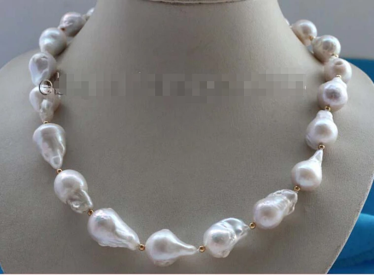 

A 18" Genuine Natural 24mm White Baroque Reborn Keshi Pearl Necklace 14KGP #f2427!