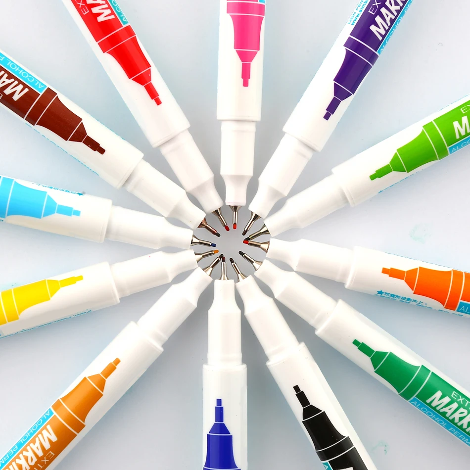0,5 мм 12 цветов маркерная ручка, Сверхтонкая спиртовая основа, чернила, Перманентный знак на пленке/дереве/ткани/металле/стекле