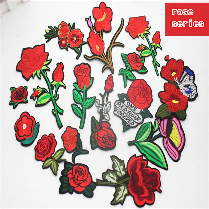 

1 Pcs Top Patches Iron-on Sew-on Red Rose Flower Embroidery Patch Motif Applique Children Women DIY Clothes Sticker Wedding