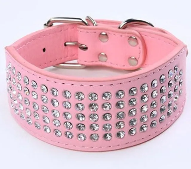 Rhinestone Dog Collar 5 Rows Crystal Diamond Jeweled Leather Medium