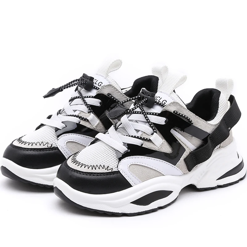 ربيع جديد أزياء طفل الفتيات جلد طبيعي أسود أحذية الأطفال شبكة أحذية رياضية الاطفال حذاء كاجوال بنين العلامة التجارية أحذية 2019