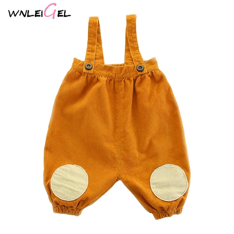 

WLG boys girls spring autumn corduroy overalls baby beige khaki casual patchwork overalls kids clothes