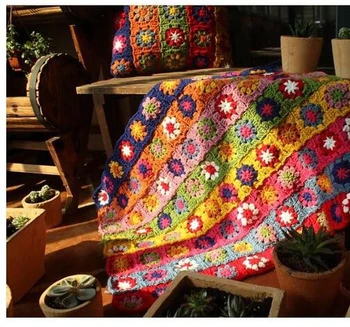 

Home Decoration 120x80CM Crochet Stripes Daisies Wool Blanket Crochet Blanket Rug Coffee Table cloth Tablecloths Sofa twoel