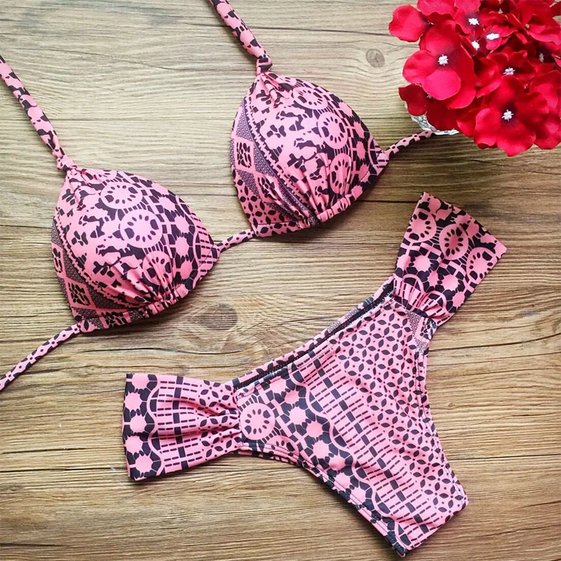 2018 Bikini Pink Geometry Women Sexy Bikinis Mujer Brasileno With Thong
