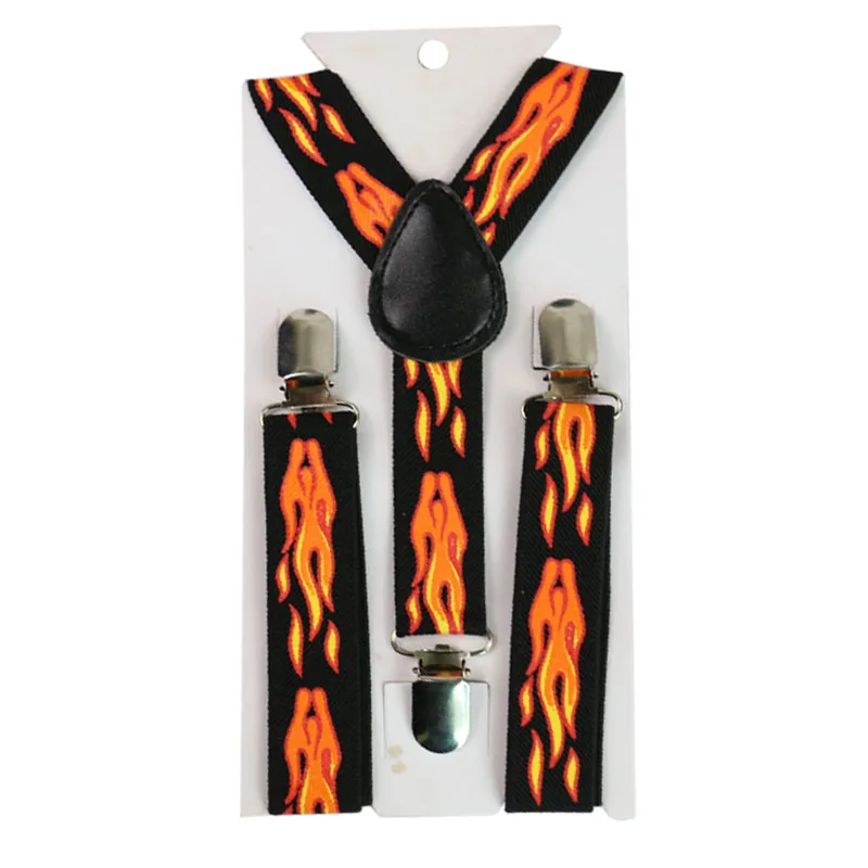 Fashion Boys Girls Kid Suspender Flame Fire Pattern Clip-on Adjustable Elastic Braces Suspenders