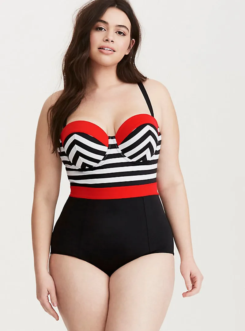 Billig Plus Größe Sexy Frauen Sexy Stripped One Stück Badeanzug Push Up Padded Bademode Bademode Großen Bauch Badeanzug Große Größe L ~ 5XL