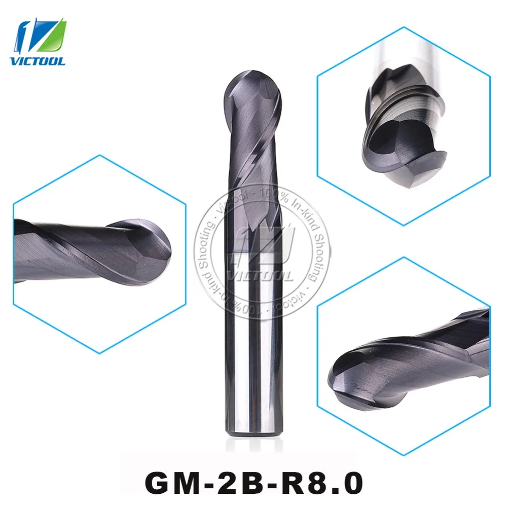 

GM-2B-R8.0 Cemented Solid Carbide High Speed Machining Applicable 2-Flute Ball Nose End Mills Straight Shank Cutting Tools