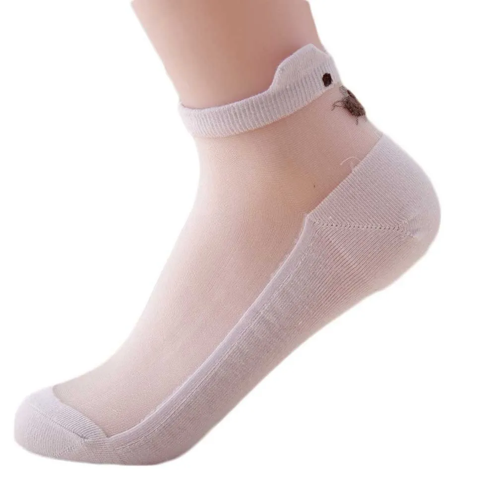 Милые Носки с рисунком медведя из мультика чанмин» невидимые носки-лодочки Короткие Новинка чистый Стекло носки Для женщин