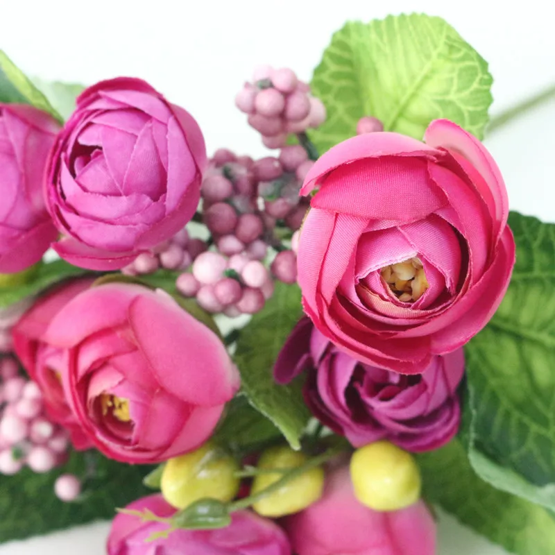 Flone 10 Head Artificial Tea Rose Flower Bouquet Silk Flower Simulation Tea Rose Fake Flower Wedding Home Party Decor Flores (10)