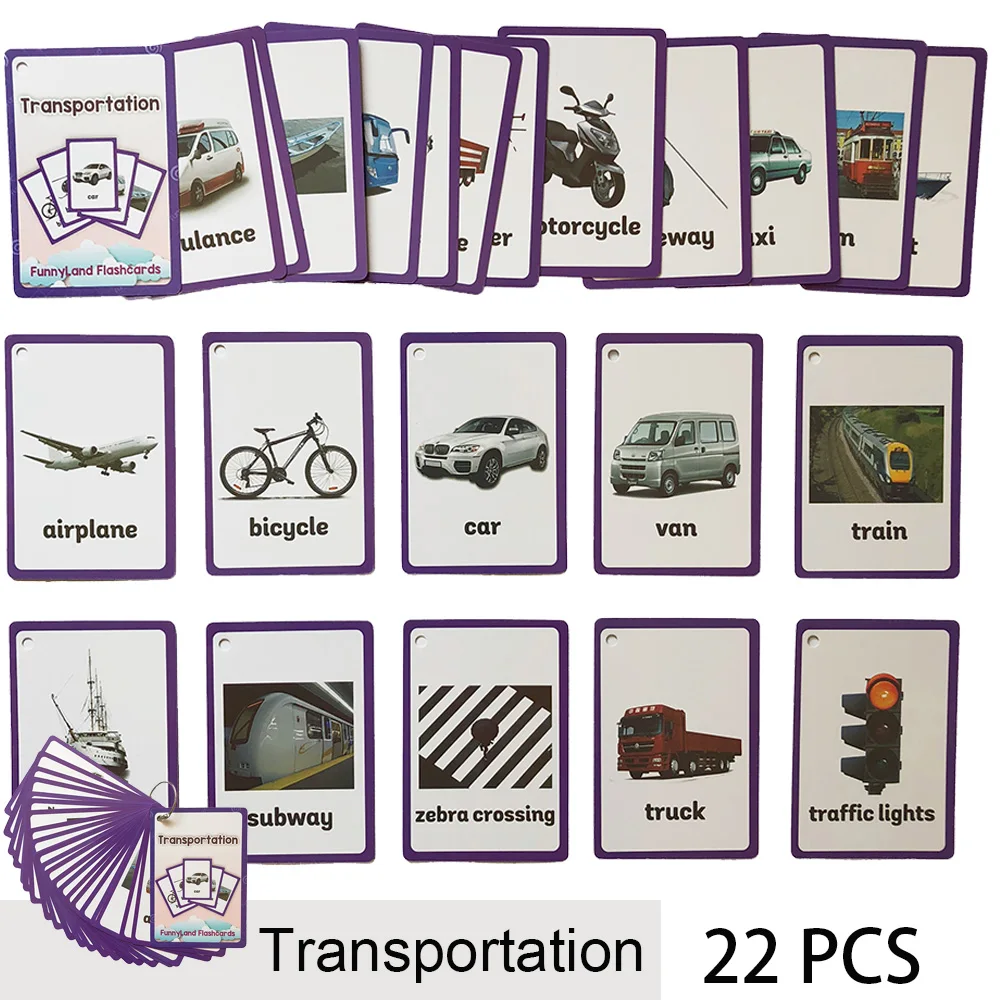 

22Pcs/Set Transportation English Word Pocket Card learn English card English learning Word Card Darly Education children's game