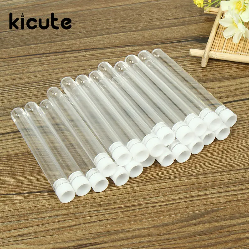 

KiCute High Quality 20 Pcs/Bag 13X100mm Transparent Test Tube Clear Plastic Test Tube With Cap U-shaped Bottom Long Lab Supplies