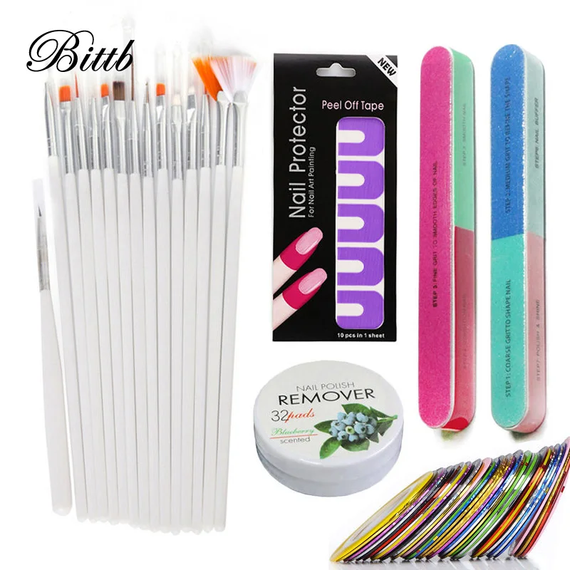 Bittb Nail Art Manicure Kits Nail Polish Varnish Protector Holder Nail Art Dotting Pen 15pcs Painting Brushes Decoration Tools