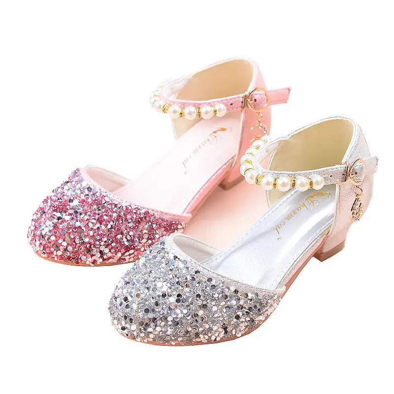

26-38 Sandals Girls High Heels Glitter 2019 Spring Sandals Kids Summer Shoes Children Beach Leather Buckle Strap Girls Sandals