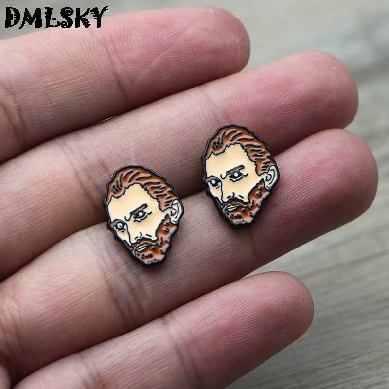 DMLSKY Van Gogh крутые ювелирные изделия серьги гвоздики с героями мультфильмов эмалью