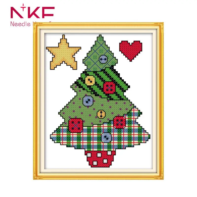 

Button Christmas tree home decor printed canvas Cross stitch needlework sets diy DMC 14ct 11ct