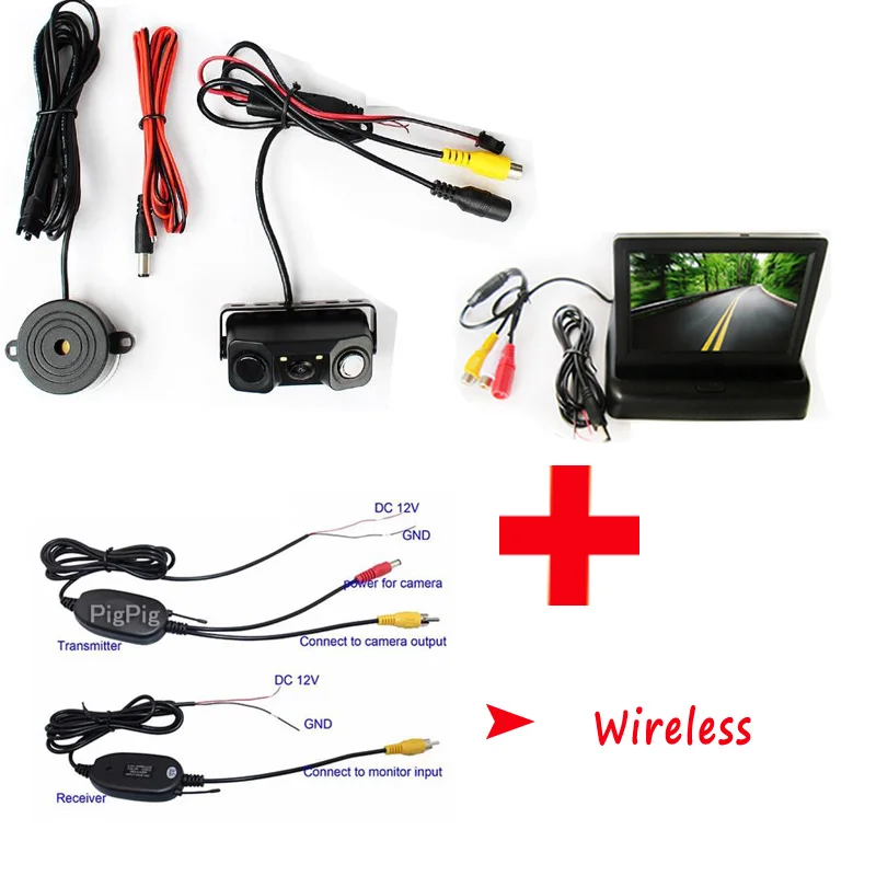 Беспроводной датчик помощи при парковке резервный радар с камерой заднего вида+ 4,3 дюймов ЖК-дисплей автомобиля зеркало заднего вида монитор видео парковка - Название цвета: wireless foldable