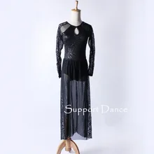 Женское кружевное шифоновое платье для латинских танцев с длинными рукавами для девочек, современный танцевальный костюм с блестками для взрослых, C134