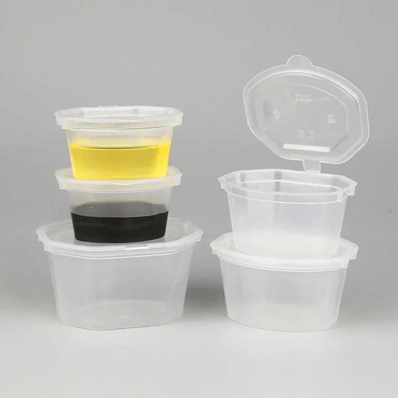 

50pcs Disposable Sauce Pudding Dessert Packaging Cup With Cover Varies Size Transparent Salad Ketchup Plastic Cup With Lid