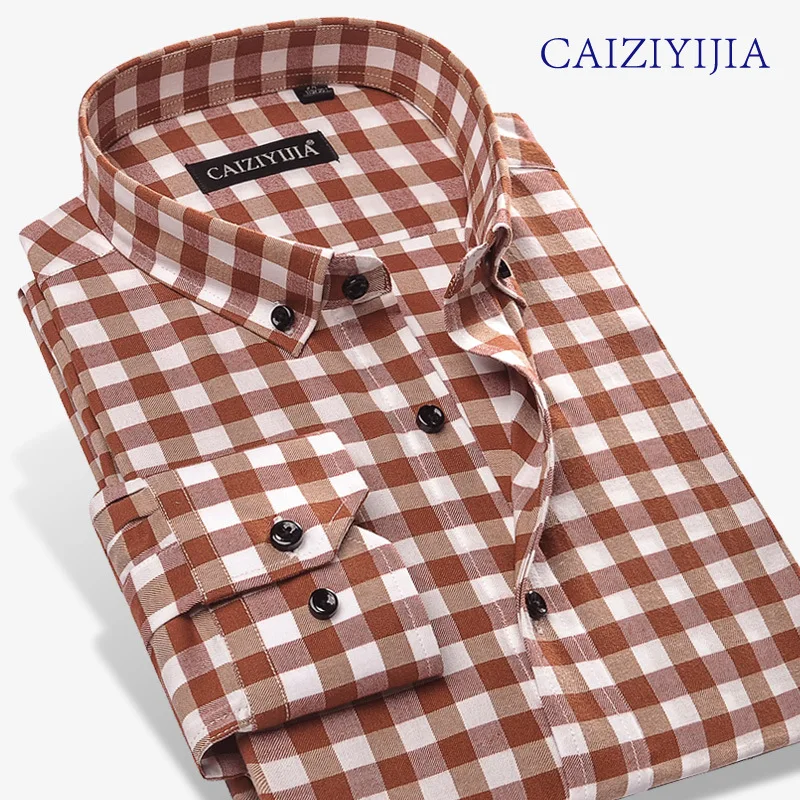 Caiziyijia Fashion Long Sleeve Men Check Shirt hight quality Male
