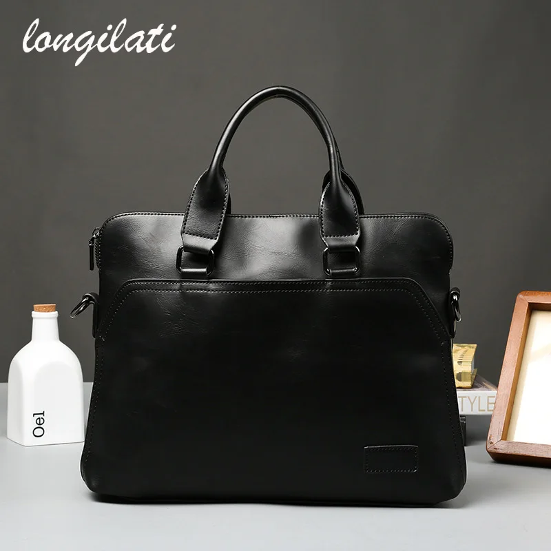 

Men Leather Business Bag Laptop Briefcases Travel Tote Bags Black Crossbody Handbag bolsa masculina portafolios aktentasche
