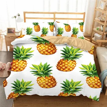 

LLANCL Summer Fresh Fruit Printed Cartoon Comforter cover 3pcs Polyester Christmas Gift Children Pineapple Cherry Orange